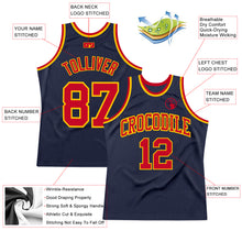 Load image into Gallery viewer, Custom Navy Red-Gold Authentic Throwback Basketball Jersey
