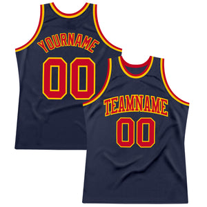 Custom Navy Red-Gold Authentic Throwback Basketball Jersey