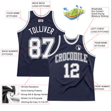Load image into Gallery viewer, Custom Navy White Navy-Gray Authentic Throwback Basketball Jersey
