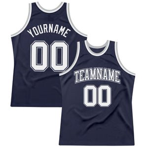 Custom Navy White Navy-Gray Authentic Throwback Basketball Jersey