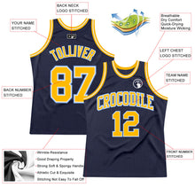 Load image into Gallery viewer, Custom Navy Gold-Light Blue Authentic Throwback Basketball Jersey
