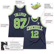 Load image into Gallery viewer, Custom Navy White Pinstripe Neon Green Authentic Basketball Jersey
