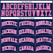 Load image into Gallery viewer, Custom Navy White Pinstripe Pink Authentic Basketball Jersey
