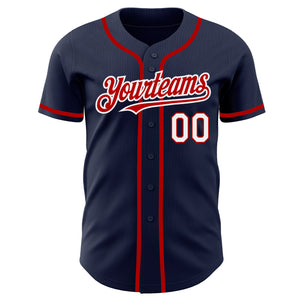 Custom Navy White-Red Authentic Baseball Jersey