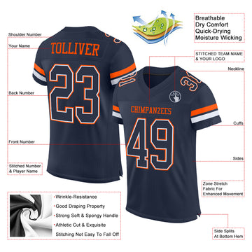 Custom Navy White-Orange Mesh Authentic Football Jersey