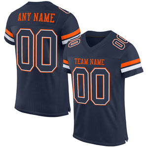 Custom Navy White-Orange Mesh Authentic Football Jersey