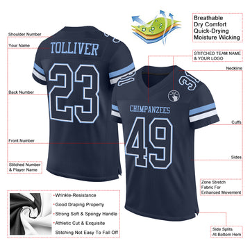 Custom Navy White-Light Blue Mesh Authentic Football Jersey