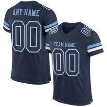 Load image into Gallery viewer, Custom Navy White-Light Blue Mesh Authentic Football Jersey
