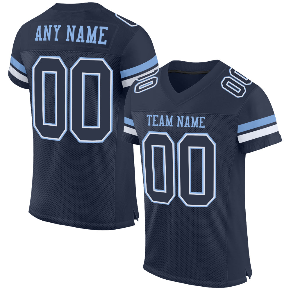 Custom Navy White-Light Blue Mesh Authentic Football Jersey