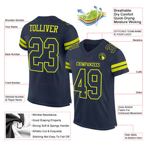 Custom Navy Neon Yellow Mesh Authentic Football Jersey