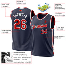 Load image into Gallery viewer, Custom Navy Red-White Authentic Throwback Basketball Jersey
