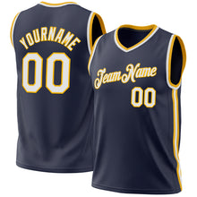 Load image into Gallery viewer, Custom Navy White-Gold Authentic Throwback Basketball Jersey
