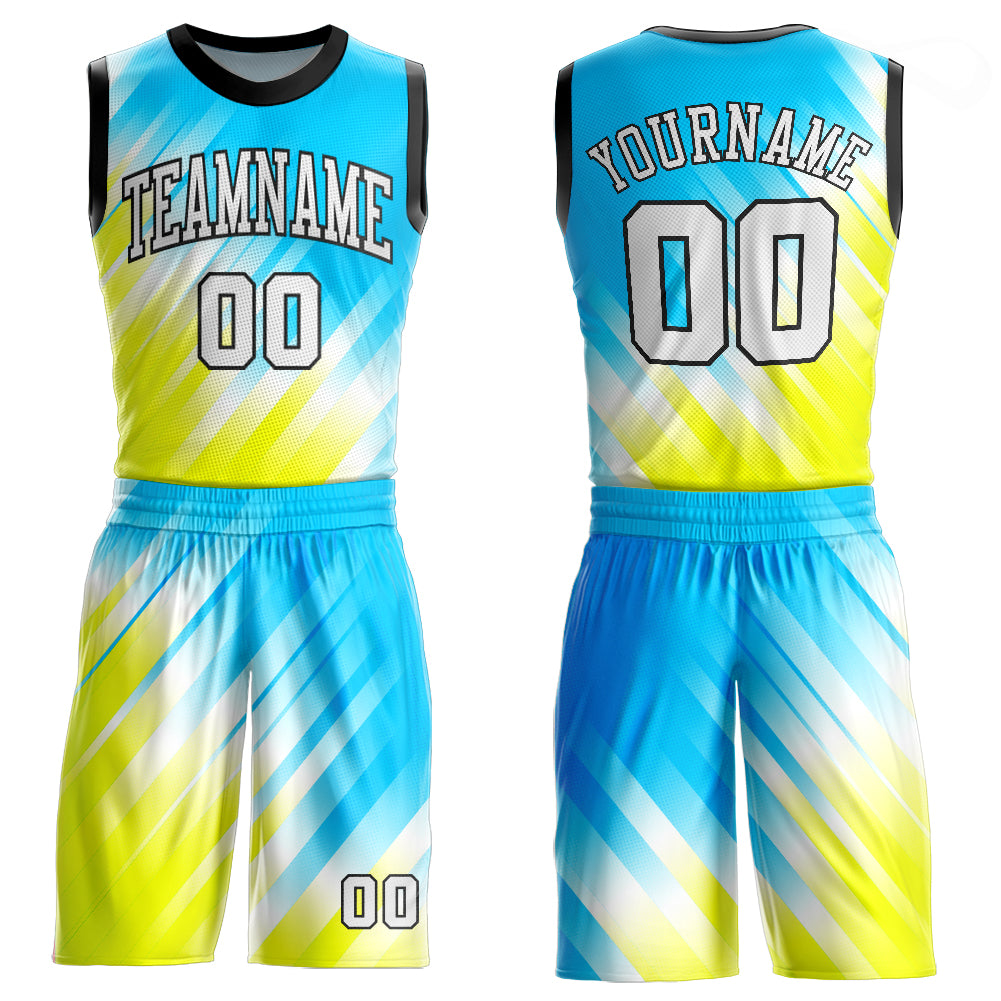 Custom Royal Neon Green-White Music Festival Round Neck Sublimation  Basketball Suit Jersey Fast Shipping – FiitgCustom