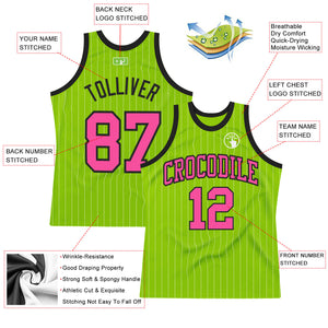 Custom Neon Green White Pinstripe Pink-Black Authentic Basketball Jersey