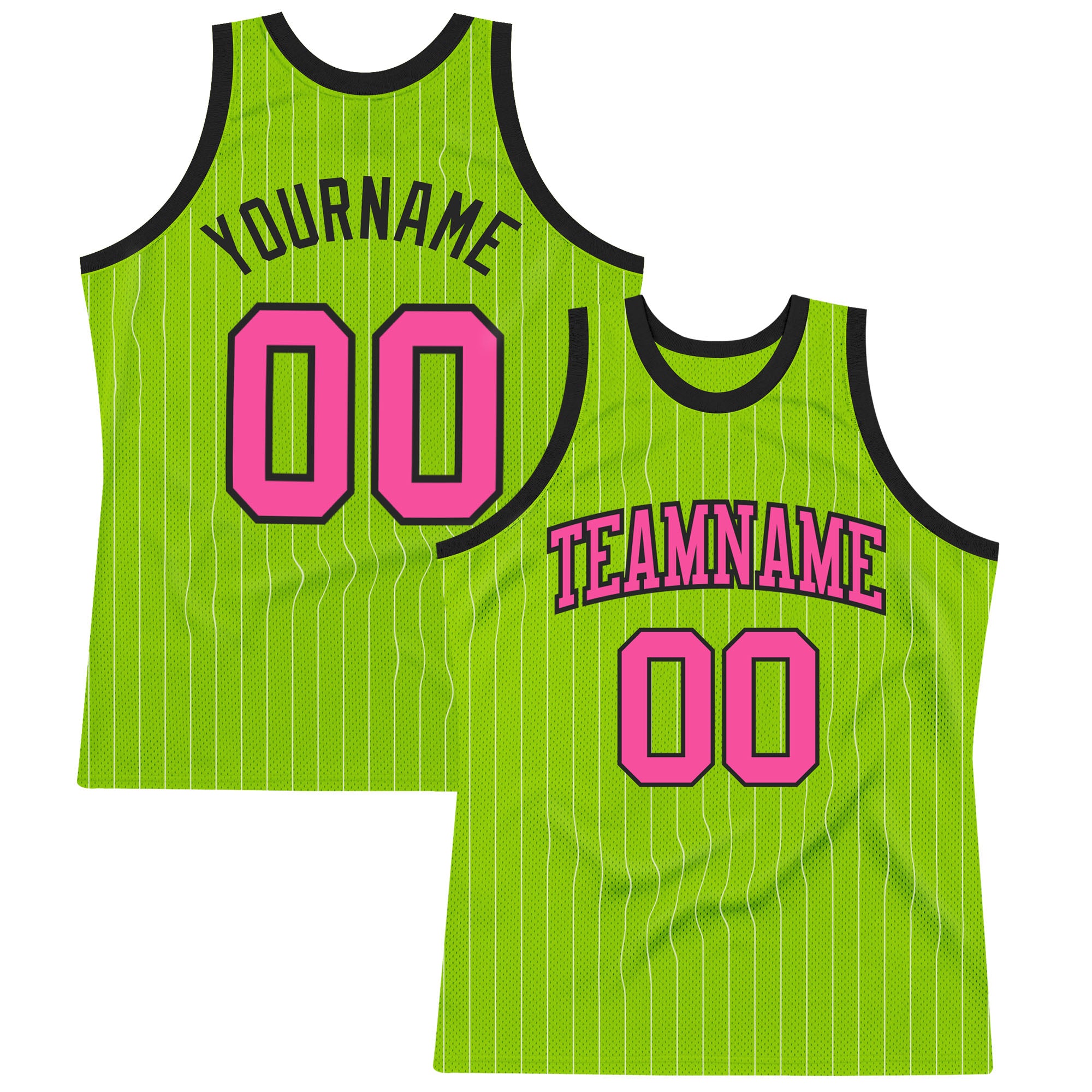 Custom Neon Green White Pinstripe Pink-Black Authentic Basketball