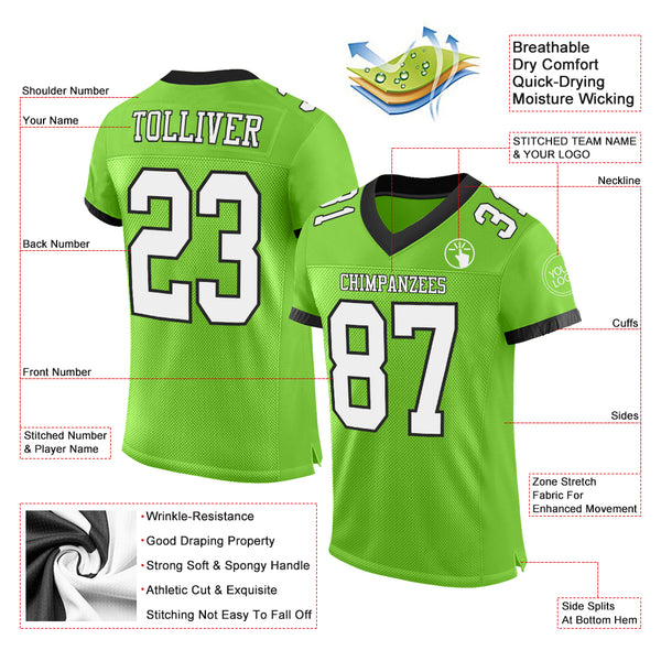 Custom Black Black-Neon Green Mesh Authentic Football Jersey Fast Shipping  – FiitgCustom