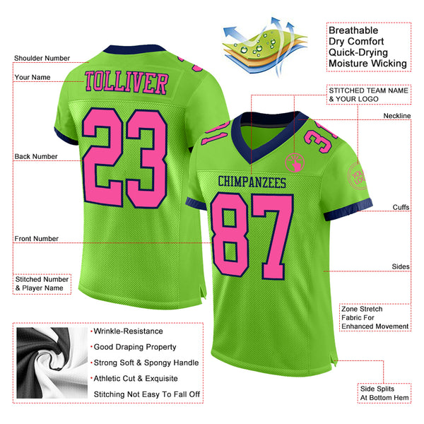 Custom White Neon Green-Navy Mesh Drift Fashion Football Jersey