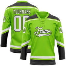 Load image into Gallery viewer, Custom Neon Green White-Black Hockey Lace Neck Jersey
