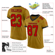 Load image into Gallery viewer, Custom Old Gold Red-Black Mesh Authentic Football Jersey
