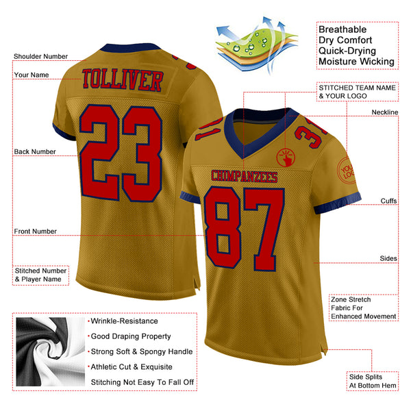 Custom Red Old Gold-White Mesh Authentic Football Jersey – FiitgCustom