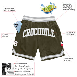 Custom Olive White-Gray Authentic Throwback Salute To Service Basketball Shorts