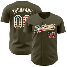 Load image into Gallery viewer, Custom Olive Vintage USA Flag-Cream Authentic Salute To Service Baseball Jersey
