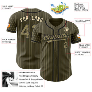 Custom Olive City Cream Pinstripe Camo-Black Authentic Salute To Service Baseball Jersey