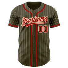 Load image into Gallery viewer, Custom Olive City Cream Pinstripe Red Authentic Salute To Service Baseball Jersey
