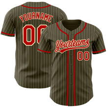 Load image into Gallery viewer, Custom Olive City Cream Pinstripe Red Authentic Salute To Service Baseball Jersey
