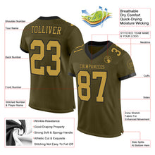 Load image into Gallery viewer, Custom Olive Old Gold-Black Mesh Authentic Salute To Service Football Jersey
