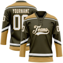 Load image into Gallery viewer, Custom Olive White-Old Gold Salute To Service Hockey Lace Neck Jersey
