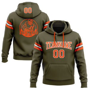 Custom Stitched Olive Orange-White Football Pullover Sweatshirt Salute To Service Hoodie