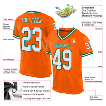 Load image into Gallery viewer, Custom Orange White-Kelly Green Mesh Authentic Throwback Football Jersey
