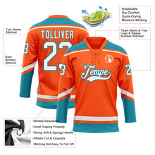 Load image into Gallery viewer, Custom Orange White-Teal Hockey Lace Neck Jersey
