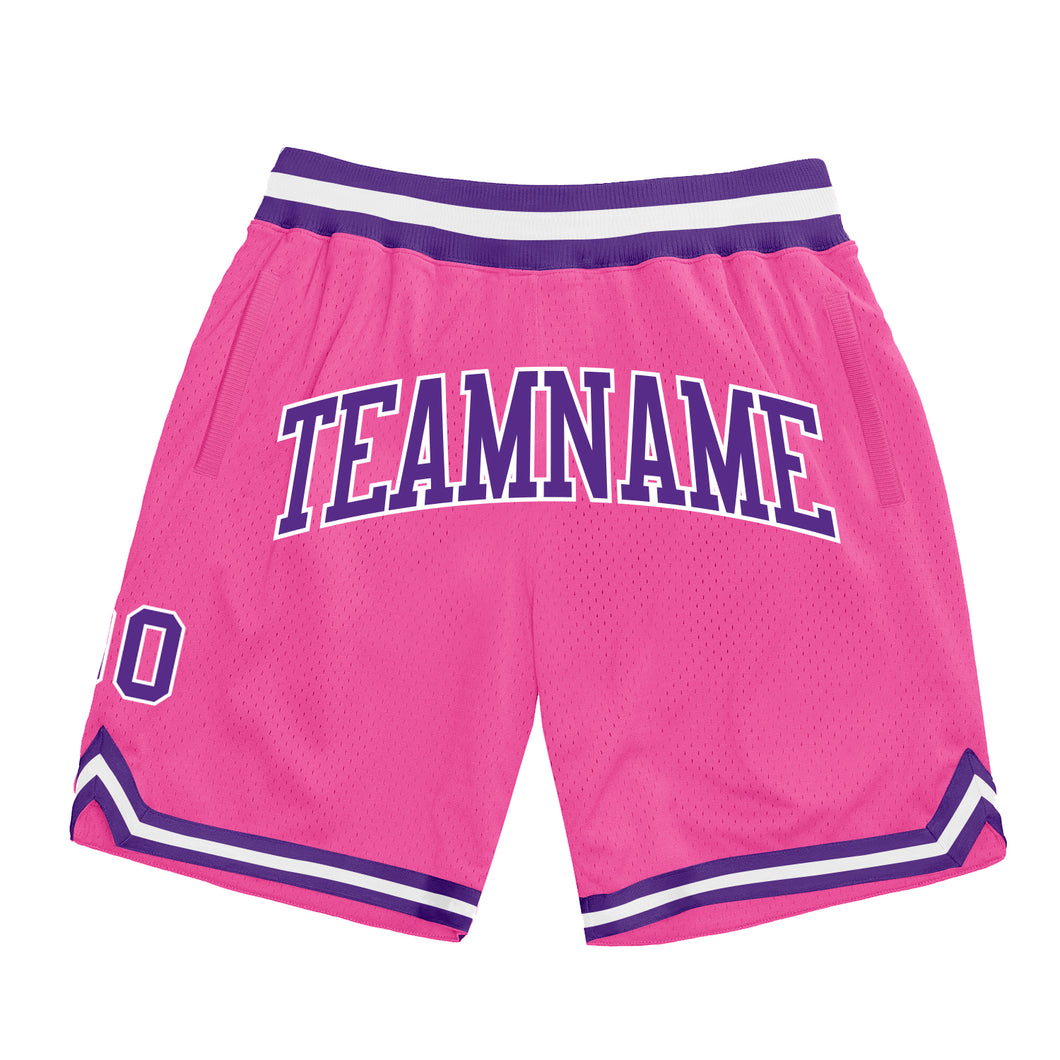 Custom Pink White-Purple Authentic Throwback Basketball Jersey