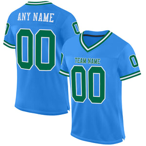 Custom Powder Blue Kelly Green-White Mesh Authentic Throwback Football Jersey