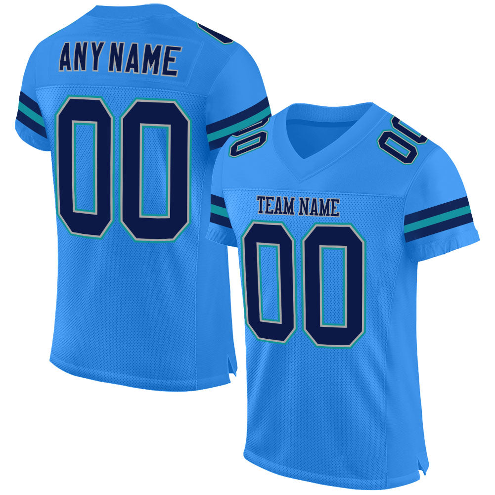 Custom Powder Blue Navy-Aqua Mesh Authentic Football Jersey