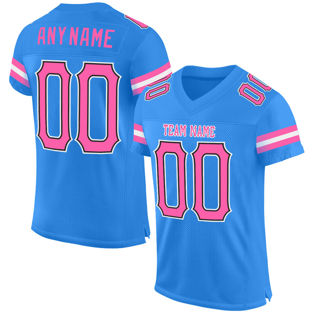 Custom Powder Blue Pink-Black Mesh Authentic Football Jersey