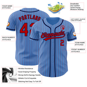 Custom Powder Blue Red Pinstripe Navy Authentic Baseball Jersey