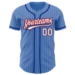 Custom Powder Blue Red Pinstripe White-Royal Authentic Baseball Jersey