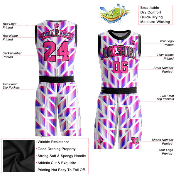 Custom Pink Light Blue Black-White Round Neck Sublimation Basketball Suit  Jersey Fast Shipping – FiitgCustom