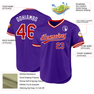 Custom Purple Red-White Authentic Throwback Baseball Jersey