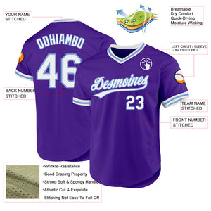 Custom Purple White-Light Blue Authentic Throwback Baseball Jersey