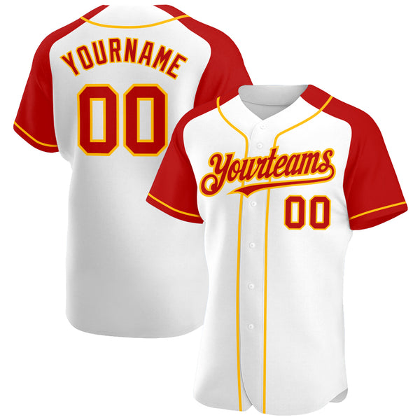 Custom Red Gold-White Authentic Baseball Jersey