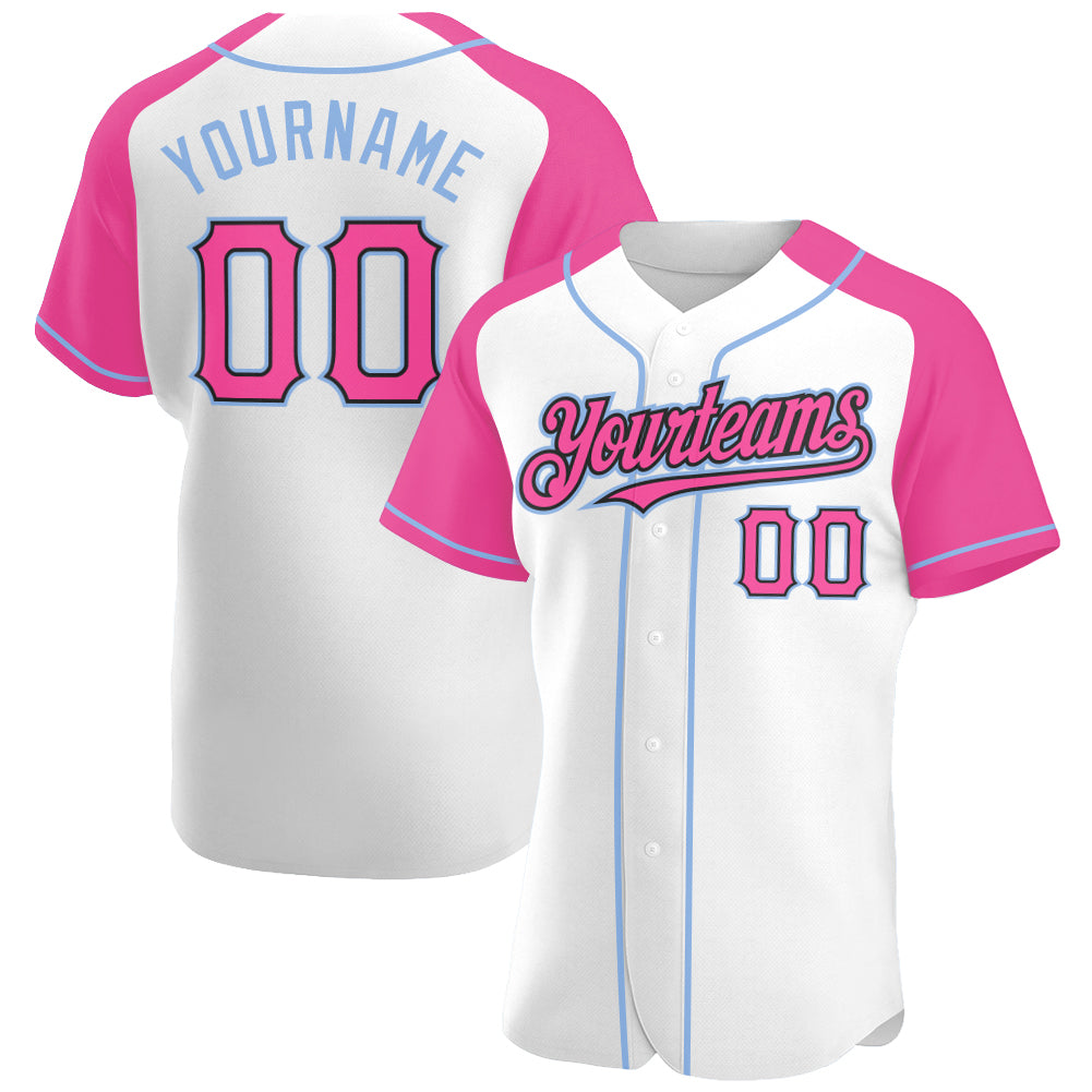 Custom Light Blue Pink-White Authentic Baseball Jersey