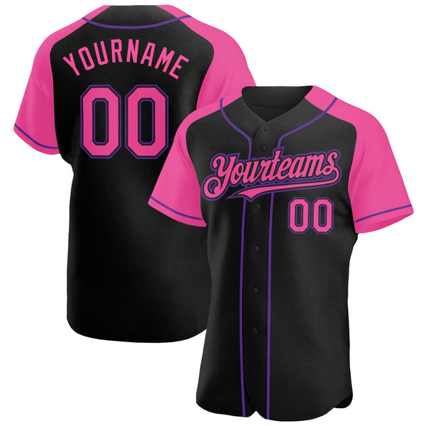 Custom Name Blue Black Raglan Pink Baseball Jerseys Shirt - Freedomdesign