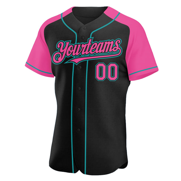 Custom Baseball Jersey Black White Pinstripe Pink-Light Blue Authentic Men's Size:3XL