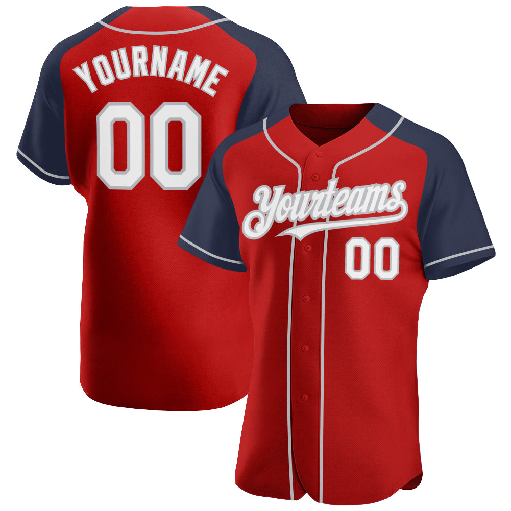 Custom Red White-Navy Baseball Jersey