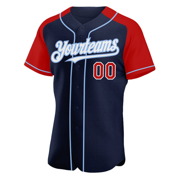 Custom Light Blue Red-Navy Baseball Jersey