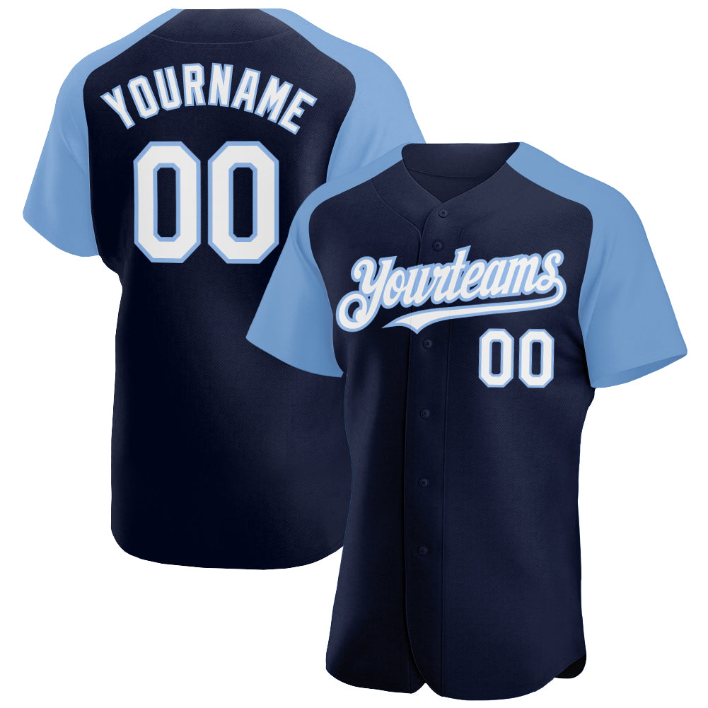 Custom Light Blue White-Navy Authentic Two Tone Baseball Jersey